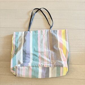 The Row Barn Tote Striped Canvas Leather Straps Multicolor
